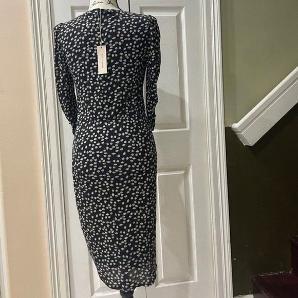 REBECCA TAYLOR DRESS RUCHED PREPPY CHIC FLORAL FIZZ BLACK IVORY Sz M TRENDY - Picture 12 of 15
